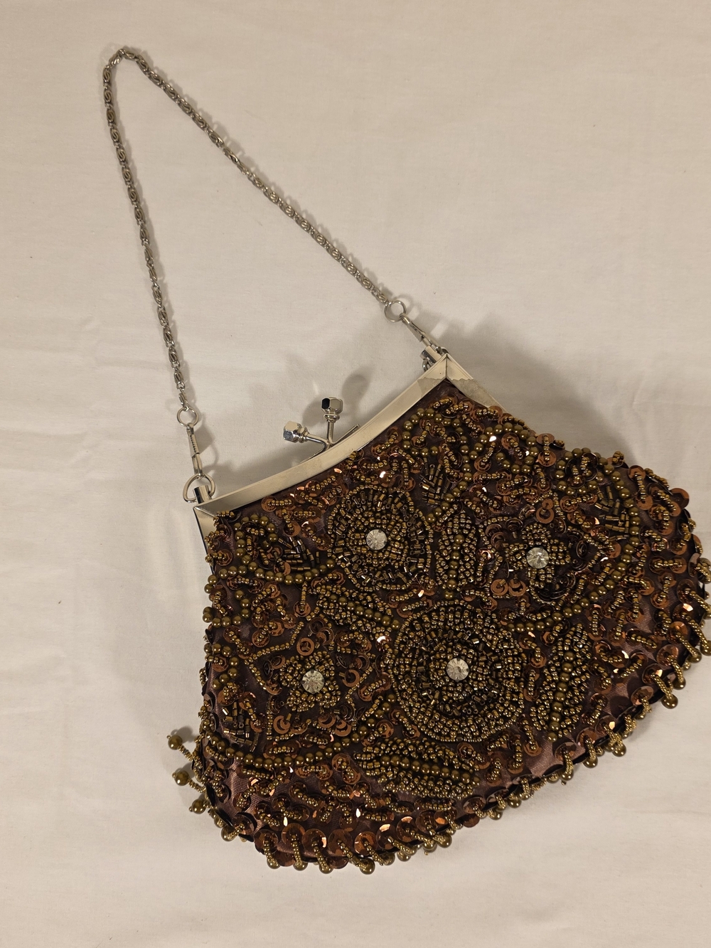 The Pyramid Collection Bronze Beaded Evening Clutch